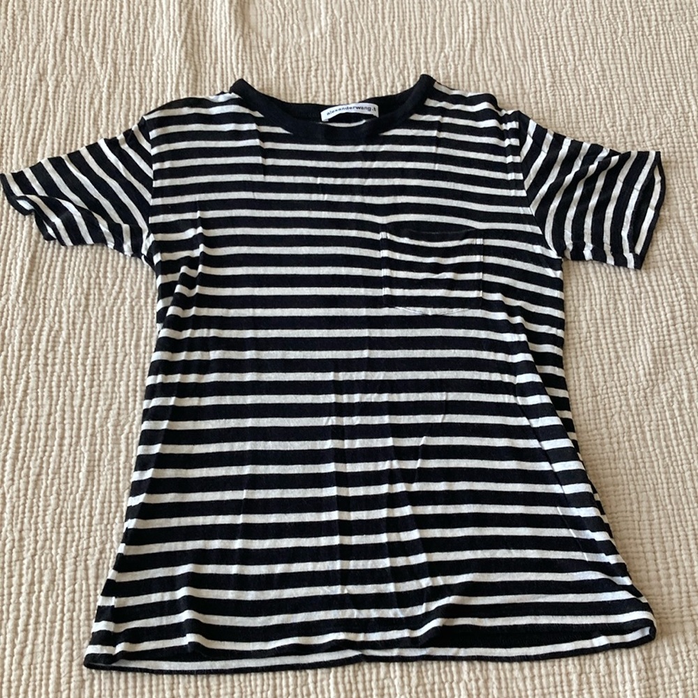 T By Alexander Wang XS Navy Striped Slub Tee